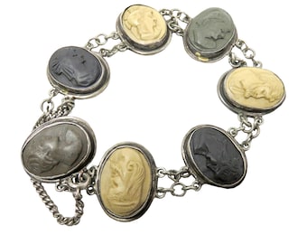 ヴィンテージ ラバ 800 シルバー カメオ ブレスレット マルチカラー