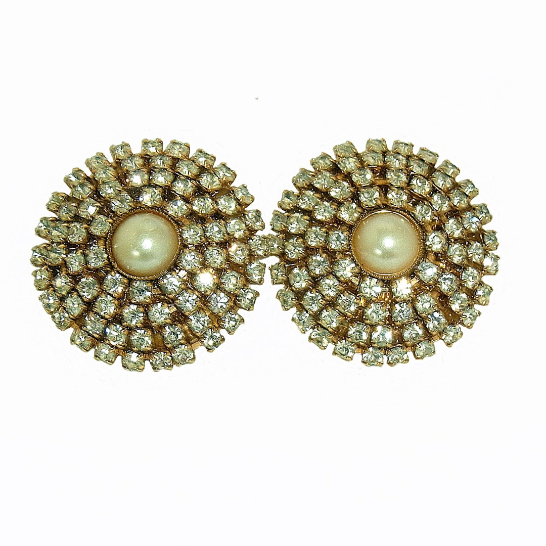 Boucles D'oreilles Clips Vintage Françaises Années 80 - Résine Et Verre Doré