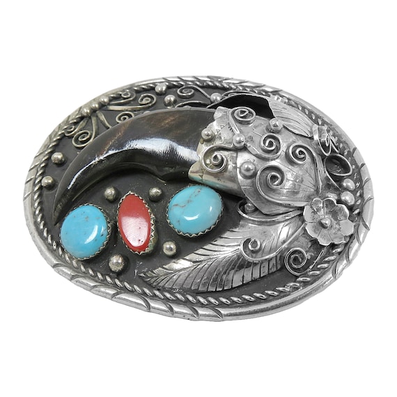 So Unique!! Vintage Native American Navajo Coral Brownbear Sterling Silver Clock Necklace So Unique!! Vintage Native American Navajo Coral Brownbear Sterling Silver Clock Necklace