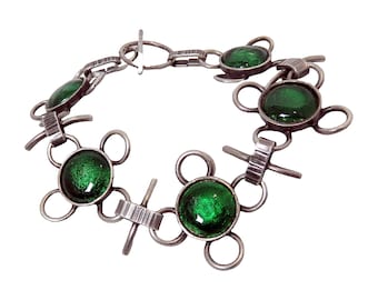 BRACELET VINTAGE MODERNISTE / BRUTALISTE En Laiton Et émaux - Travail D'artiste Français Des Années 1970