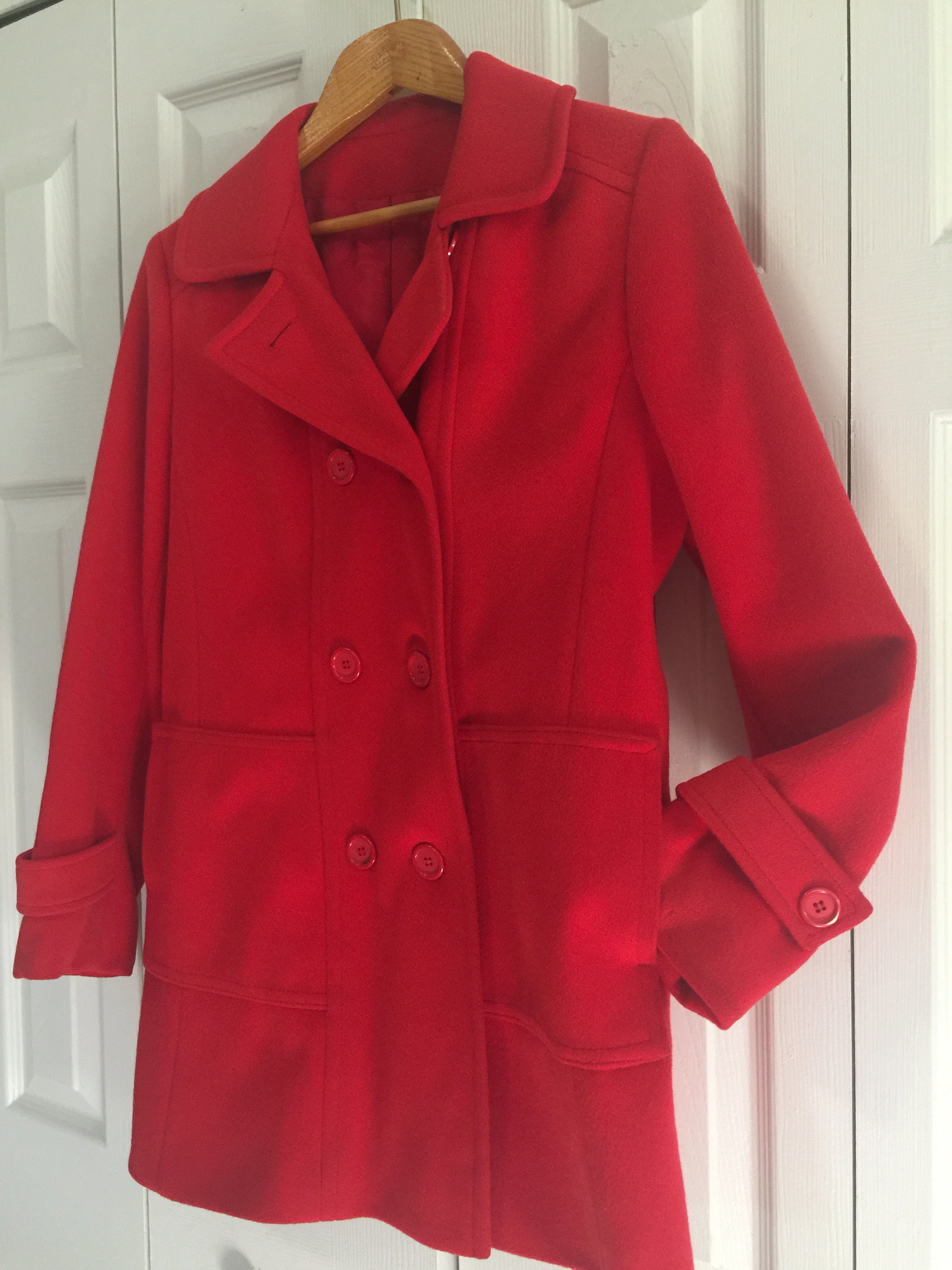 red wool car coat