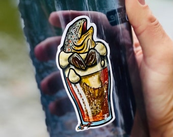 Brown Trout Beer Sticker! Waterproof, Dishwasher Safe, FREE SHIPPING.  Water bottle Sticker, Laptop Sticker, Fishing Sticker