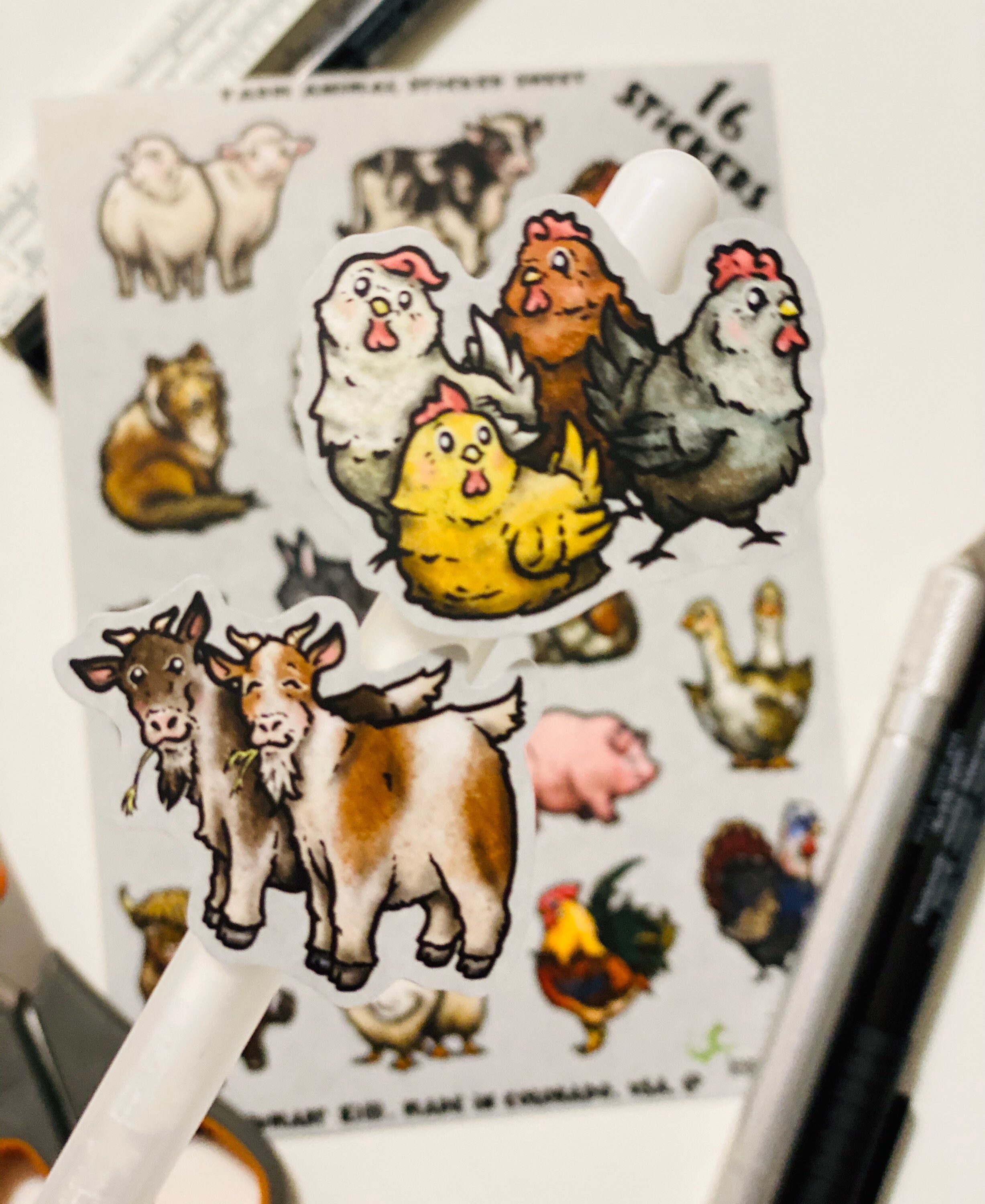 Farm Animal Sticker Sheet!  16 Waterproof Stickers!  Made in USA!