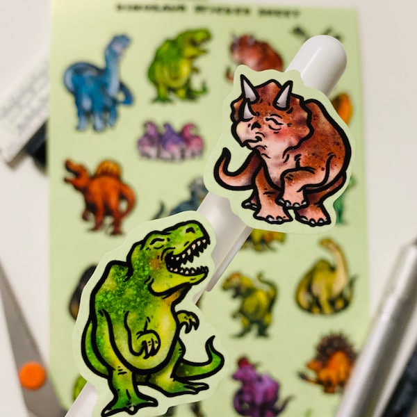 Dinosaur Sticker Sheet!  18 Waterproof Stickers! Made in USA