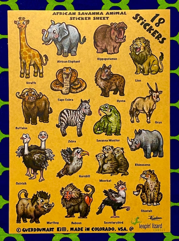 Scatterlings of Africa III: Wild Animal Craft Stickers for Journaling -  African Animal Skin Sticker Sheet for Kids and Adults