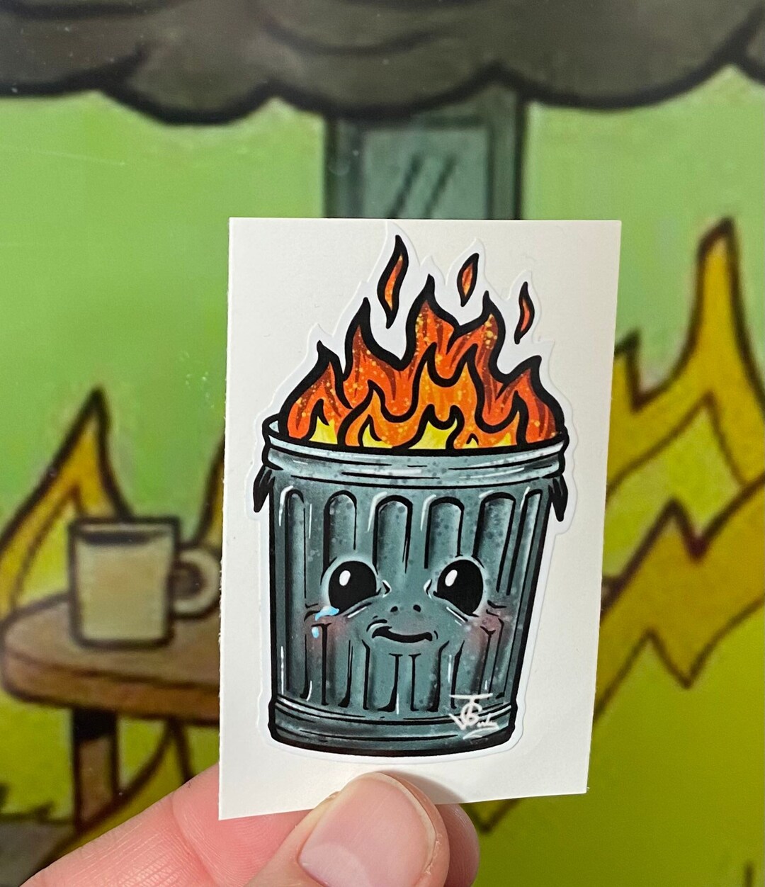 Trash Can Fire Meme Sticker. Adulting is Hard but Don't Etsy
