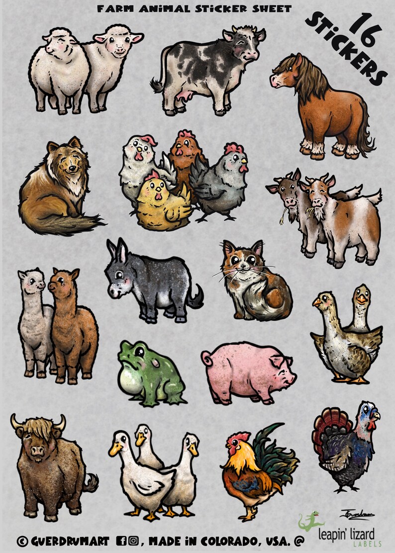 Farm Animal Sticker Sheet 16 Waterproof Stickers Made in - Etsy