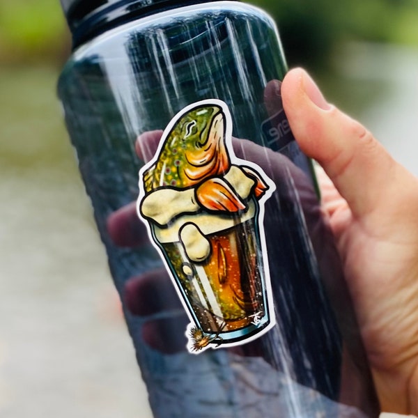 Brook Trout Beer Sticker! Waterproof, Dishwasher Safe, FREE SHIPPING.  Water bottle Sticker, Laptop Sticker, Fishing Sticker