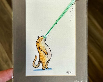 Limited Edition Laser Cat Print – Hand Signed Burned Edge Artwork!  (Version 1)