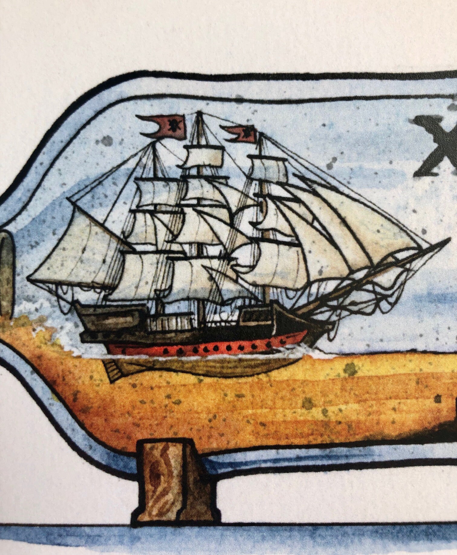 Pirate Ship Rum Ship in a Bottle Art Print | Etsy