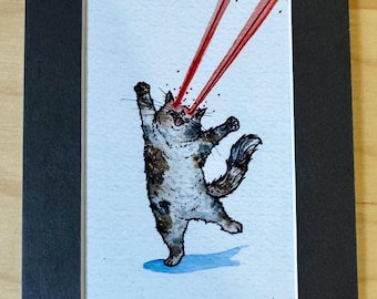 Limited Edition Laser Cat Print – Hand Signed Burned Edge Artwork! (Version 3)