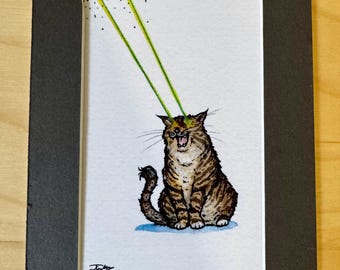 Limited Edition Laser Cat Print – Hand Signed Burned Edge Artwork! (Version 2)