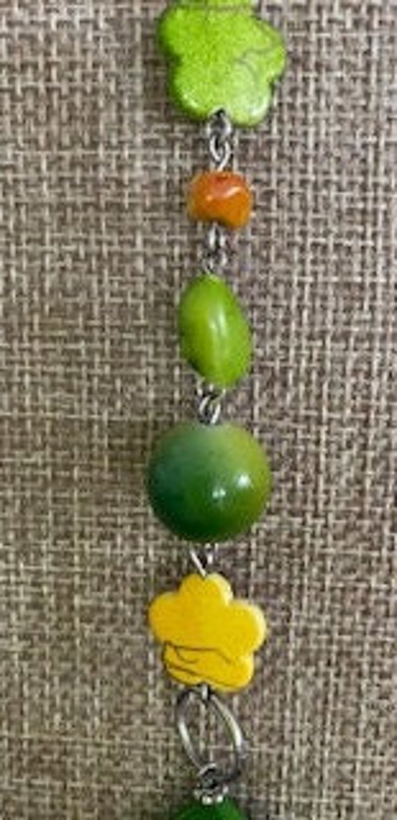 Unique Artsy Yellow and Green Long Necklace 37" - image 5