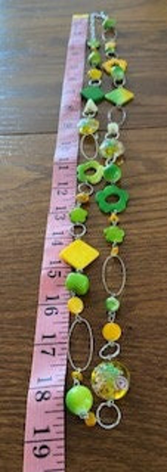 Unique Artsy Yellow and Green Long Necklace 37" - image 7