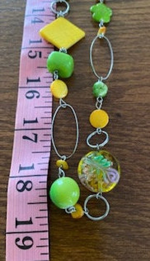 Unique Artsy Yellow and Green Long Necklace 37" - image 8