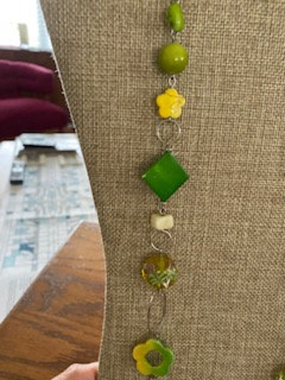 Unique Artsy Yellow and Green Long Necklace 37" - image 9