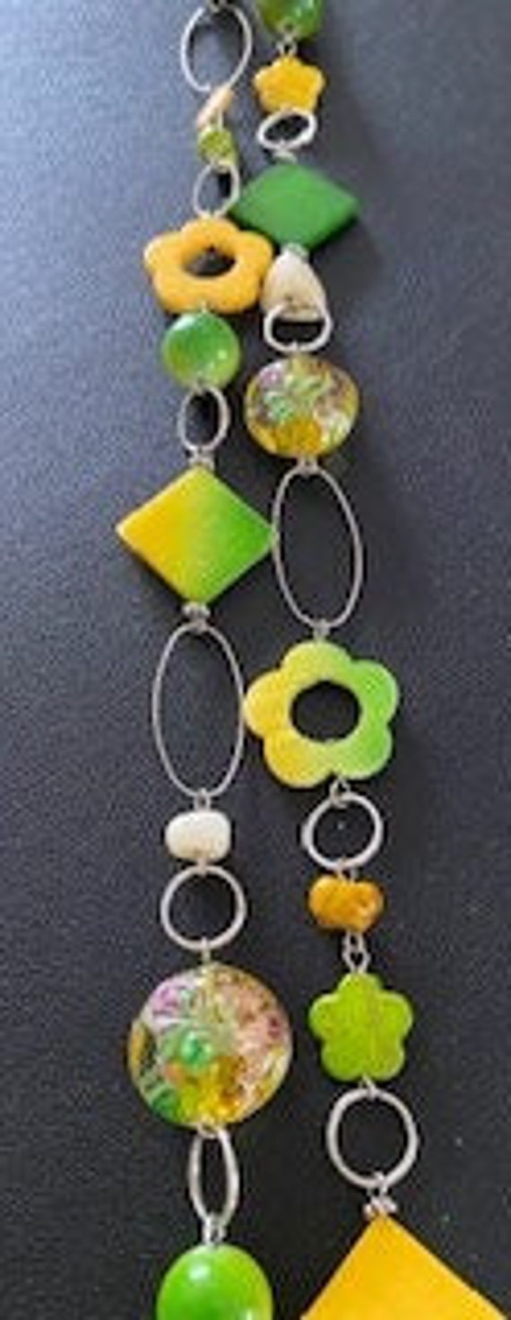 Unique Artsy Yellow and Green Long Necklace 37" - image 6