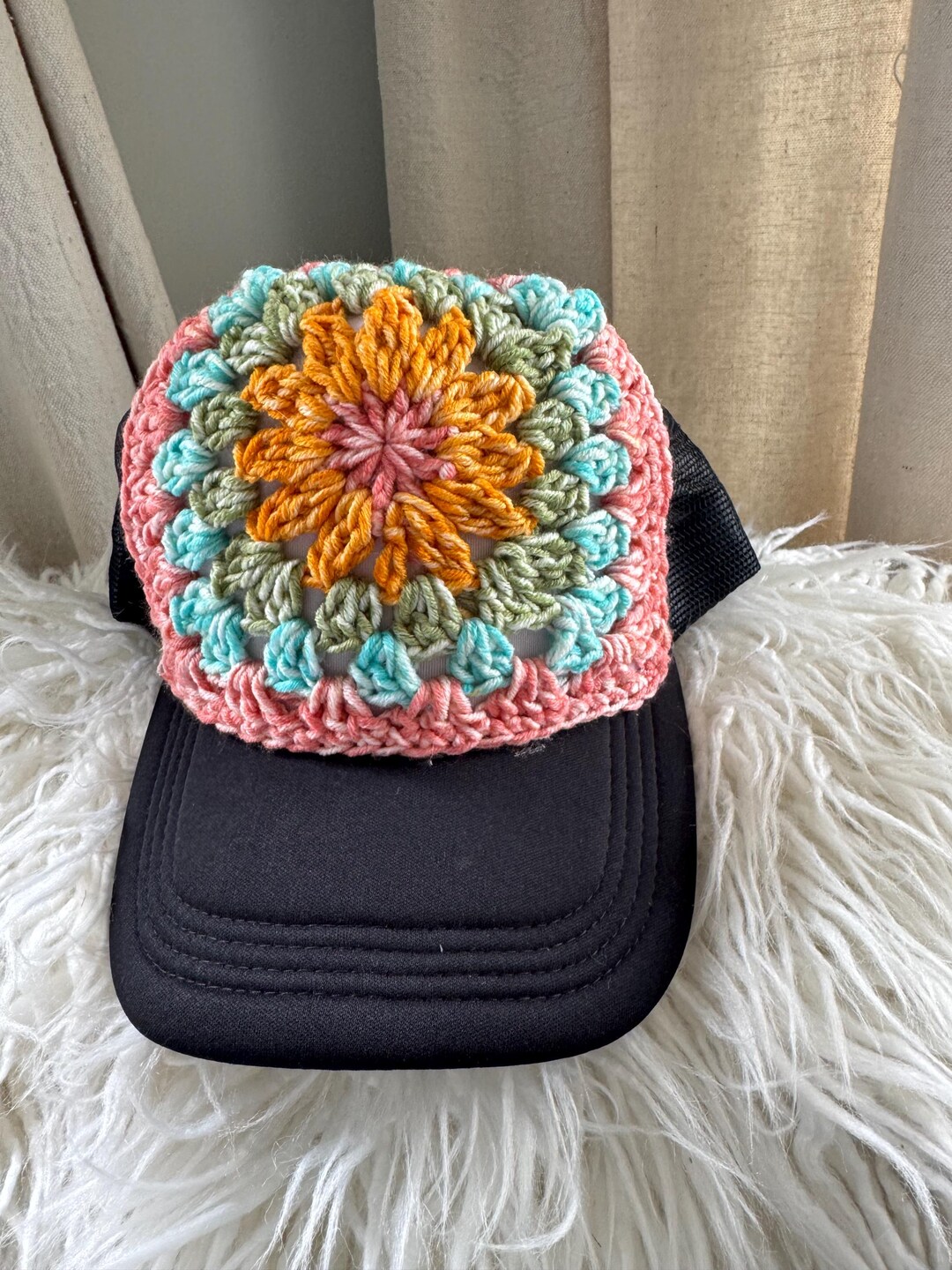 Handmade Crochet Front Trucker Hat | Summer Snapback Mesh Hat | Cute ...