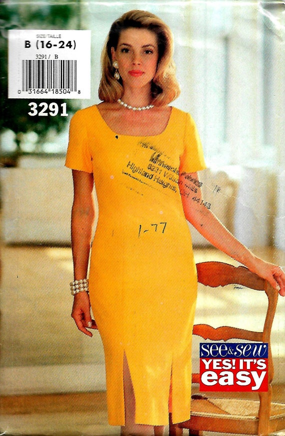 Butterick 3291 Misses/petite Fitted Straight Dress With Princess Seams Size  16-24 Uncut - Etsy