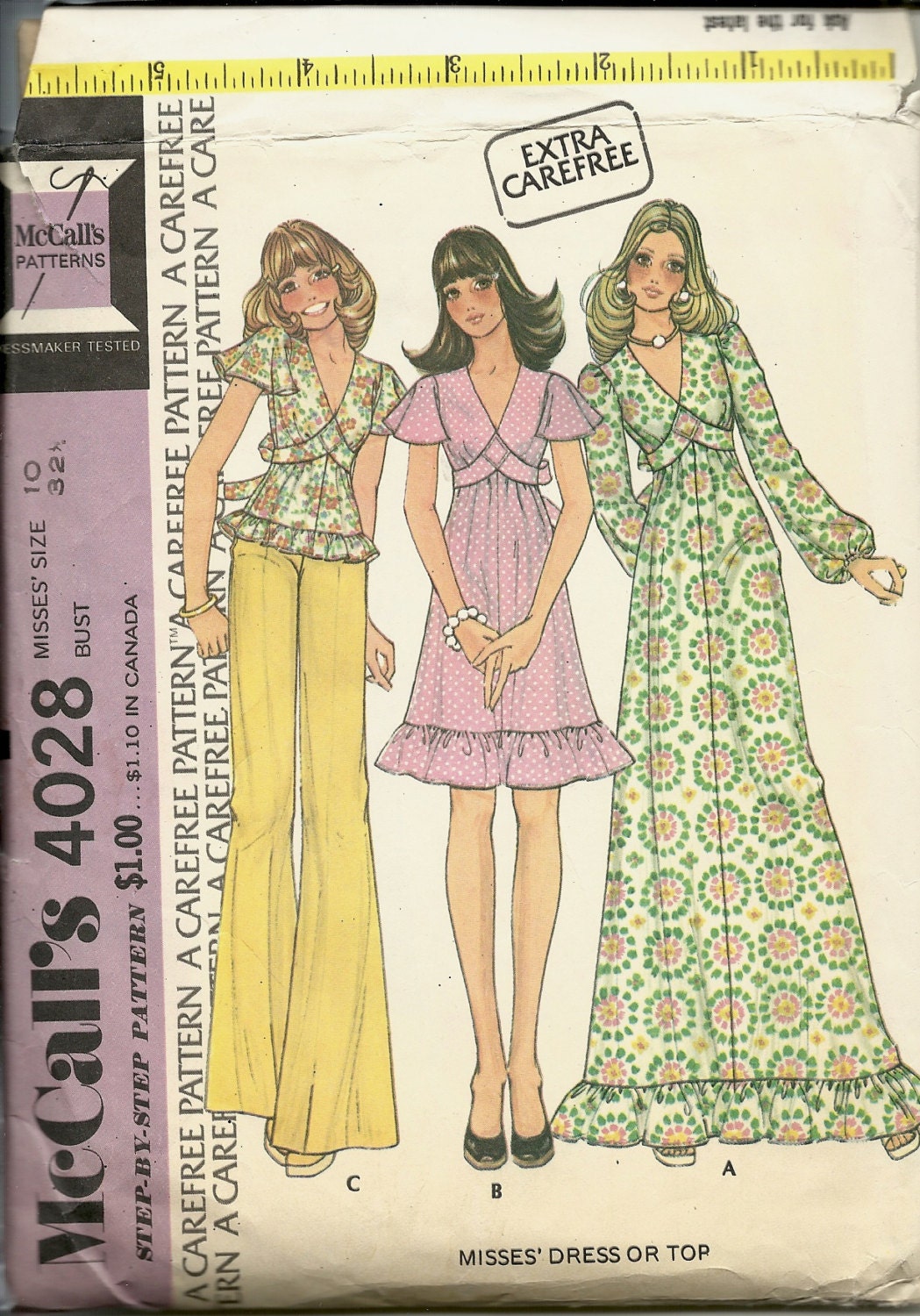 McCalls 4028 Misses Dress in Two Lengths or Top C1974