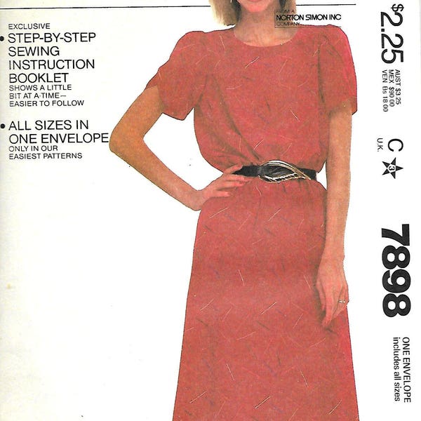 McCall's 7898 "Easy" Misses Slim Pullover Dress Size 6-20 UNCUT