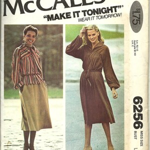 May include: Vintage McCall's sewing pattern featuring two women modeling clothing. The pattern cover includes the text "MAKE IT TONIGHT, WEAR IT TOMORROW!" and the price $1.75. The pattern number is 6256, and the size is large.