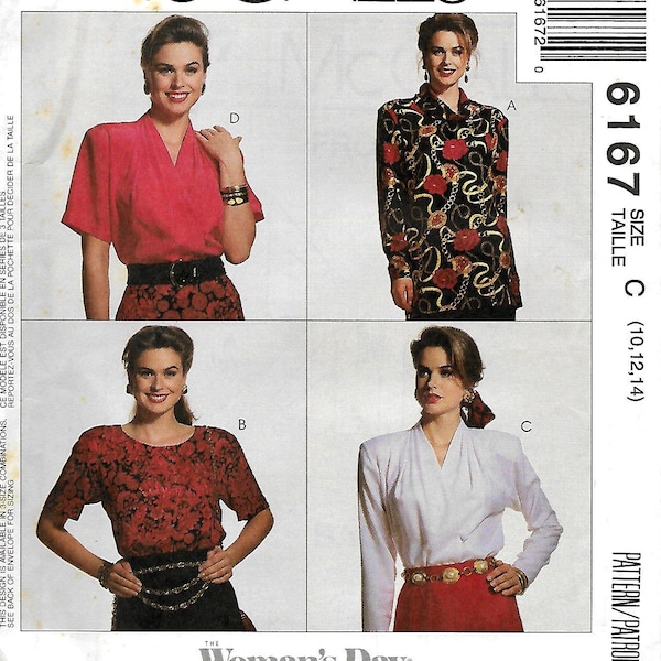 McCall's 6167   Misses Tunic, Top or Blouse      Size 10,12,14      Uncut