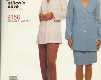 McCall's 9158      Misses Unlined Jacket, Skirt and Pants              Size 8-14       C1985