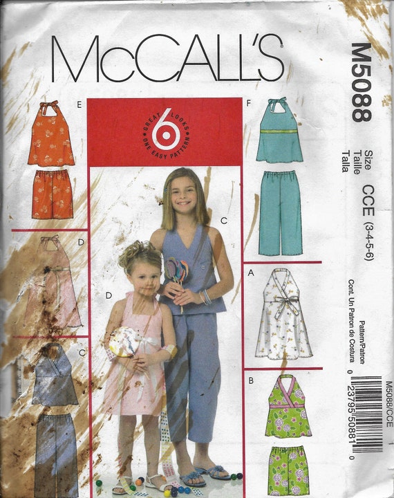 Mccall's 5088 Children and Girls Tops, Dresses, Shorts and Capri Pants Size  3,4,5,6 UNCUT 