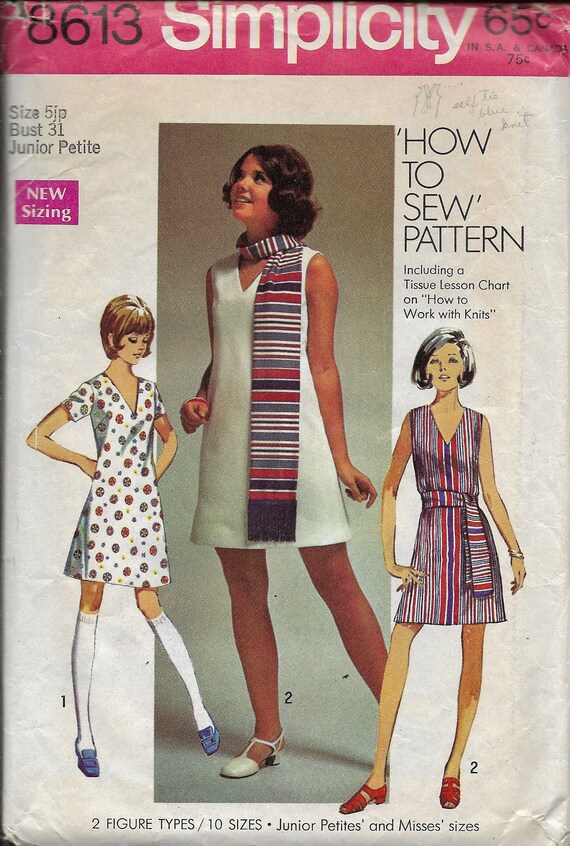 Simplicity 8613 Junior/petites,misses Dress, Sash or Scarf Vintage