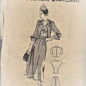 Marian Martin 9354    Misses  Bolero Jacket with Sleeve Variations and Skirt  Vintage Pattern     Size 12    C1940&#39;s