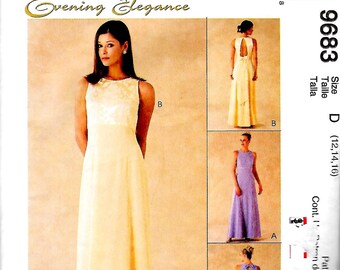 May include: McCall's Evening Elegance sewing pattern for a long, sleeveless dress with a low back. The pattern is for sizes D (12, 14, 16).