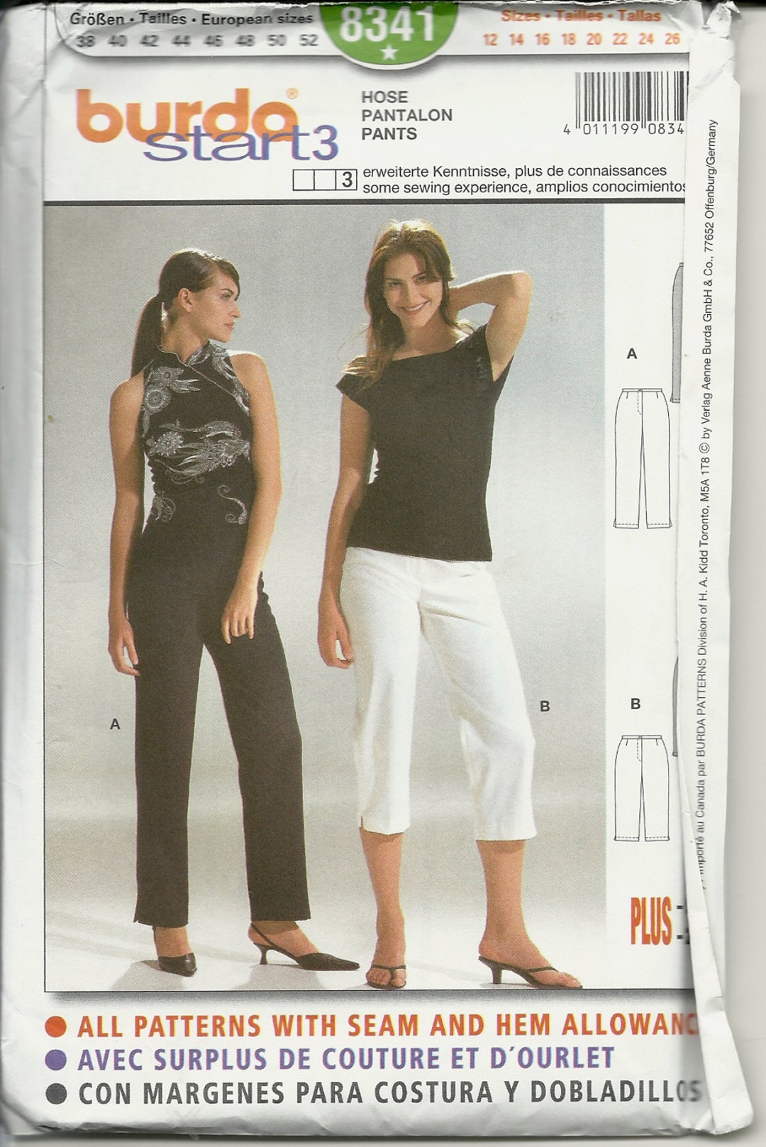 Burda 8341 Misses/teens Mid-calf or Full-length Pants Size - Etsy