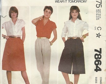 McCall's 7864  Misses Skirt, Pants and Culottes   Size 10,12,14