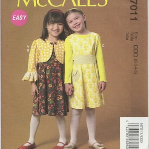 McCall&#39;s 7011   Childrens and Girls Jacket, Dresses and Belt    Size 2,3,4,5    UNCUT