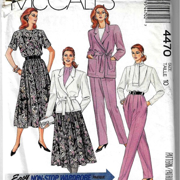 McCall es 4470 Misses Wickeljacke, Krawattengürtel, Bluse, Ascot, Rock, Hose Gr. 10 UNCUT