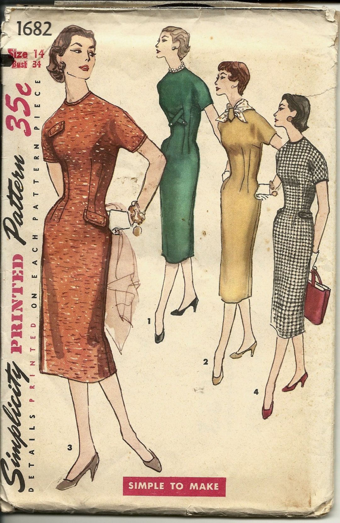 Vintage 1940's Women's One Piece Dress Simplicity Pattern