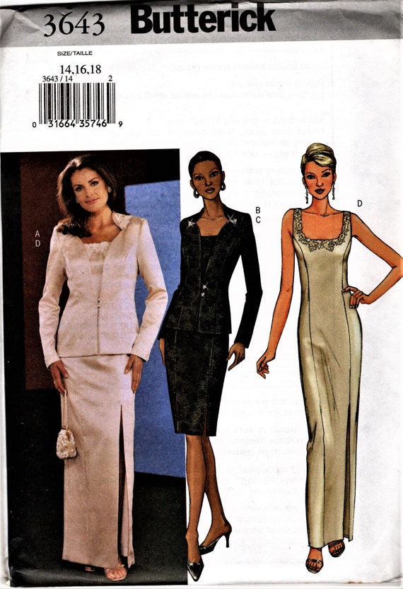 Butterick 3643 Misses/petites Jacket and Dress for Special Occasions Size 8-12, or Size 14-18, UNCUT - Etsy Butterick 3643 Misses/petites Jacket and Dress for Special Occasions Size 8-12, or Size 14-18, UNCUT - Etsy