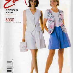 May include: A sewing pattern for a vest and shorts. The pattern is called "Easy Stitch 'n Save" by McCall's and the pattern number is 8030. The pattern is for sizes 8-10-12-14.