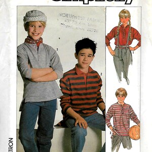May include: Simplicity sewing pattern number 8199 for boys' shirts. The pattern includes three different shirt styles: a striped shirt, a solid shirt, and a striped shirt with a button-down collar. The pattern is for sizes MD.