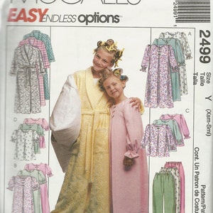 McCall&#39;s 2499   Children and Girls Robe, Nightgown, Top and Pull-on Pants   Size  Xsm-Sml