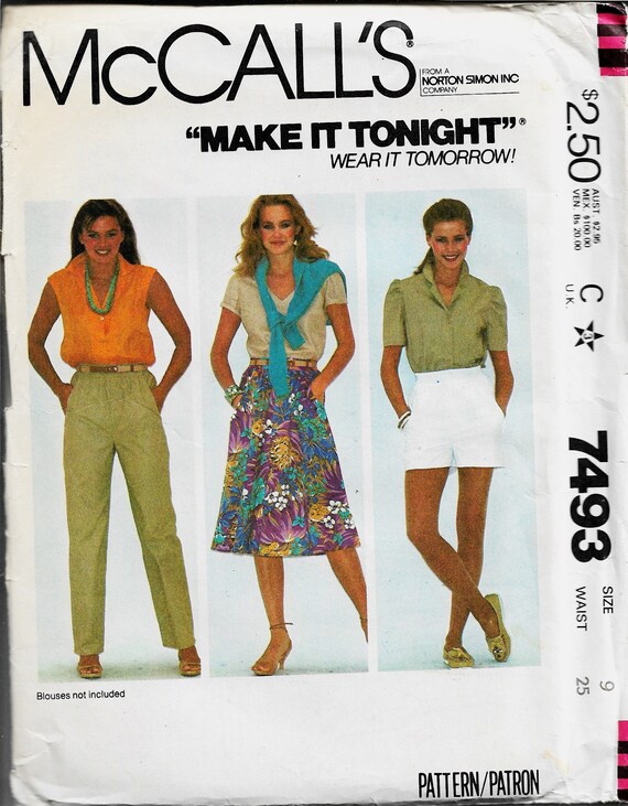Mccall s 7493 Misses junior Petite Skirt Pants or Shorts Size 9