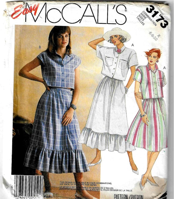 Mccall's 3173 Misses Skirt and Blouse/shirt Size 6,8,10 UNCUT