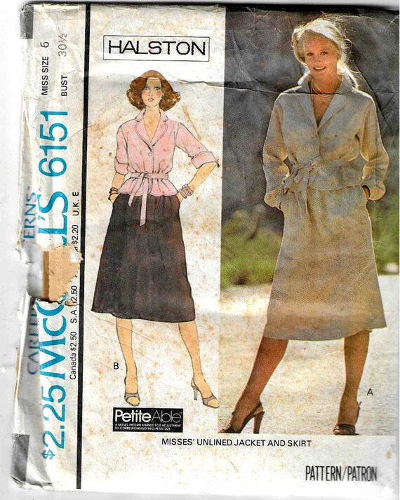 McCall's 6151 Misses Vintage Unlined Jacket and Skirt Size UNCUT