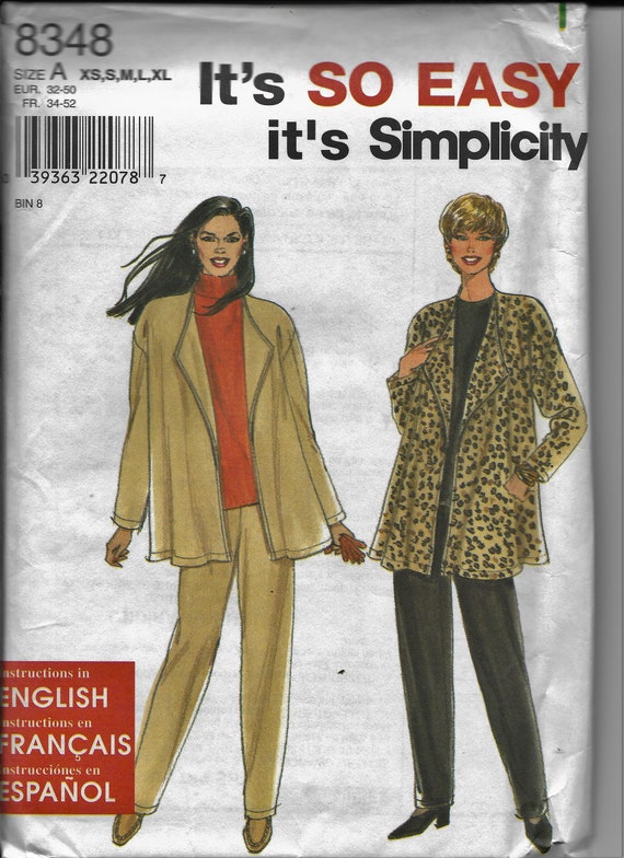 Simplicité 8348 MissEs Veste et Pantalon Taille Xs, Sm, Med, Lrg