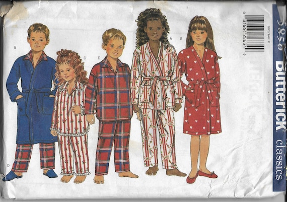 3710 UNCUT Vintage Butterick SEWING Pattern Childrens Pajamas Robe Belt Pants FF