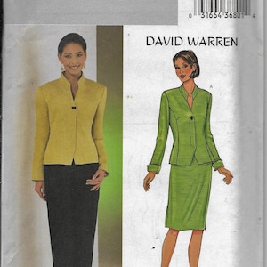 May include: A sewing pattern for a jacket and skirt. The pattern is for sizes 12, 14, and 16. The pattern is by Butterick and is designed by David Warren.