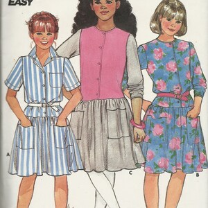 Butterick 3489      Girls Dress with Dropped Waistline     C1985   Size 7,8,10