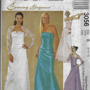 McCall&#39;s 3056     Misses/Petites Lined Bustiers, Shrug, Skirt/Prom, Wedding, Special Occasion Dress   Size 8,10,12  or Size 14,16,18   Uncut
