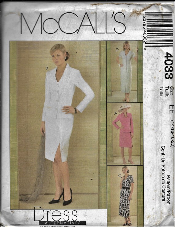 Mccall's 4033 Misses/petites Jackets, Dresses and Skirt Size 10,12